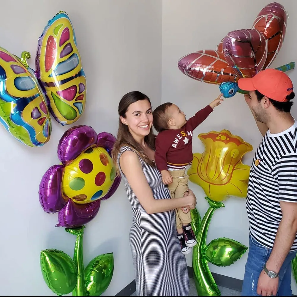 Большая Бабочка Стрекоза фольгированный шар Радужный цветок растение гелиевый