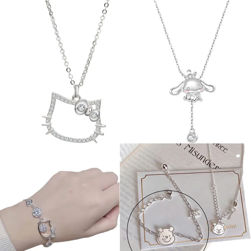 

Sanrios Hellokittys Cinnamoroll Anime Kawai Necklace Niche Design Simple and Versatile Collarbone Chain Bracelet Birthday Gift