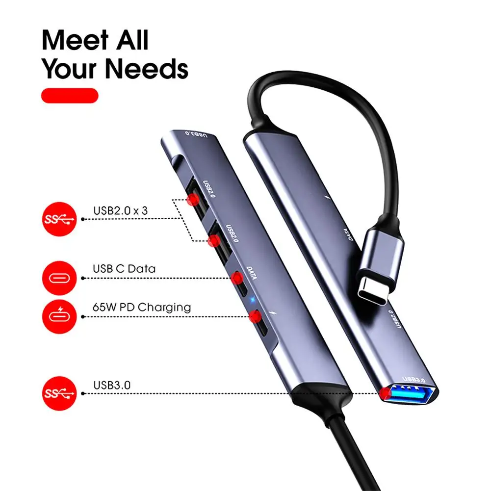

5 In 1 Multifunctional Usb C Hub Type-c Adapter Converter Type-c To Pd Usb-c Usb2.0 Usb 3.0 Charging