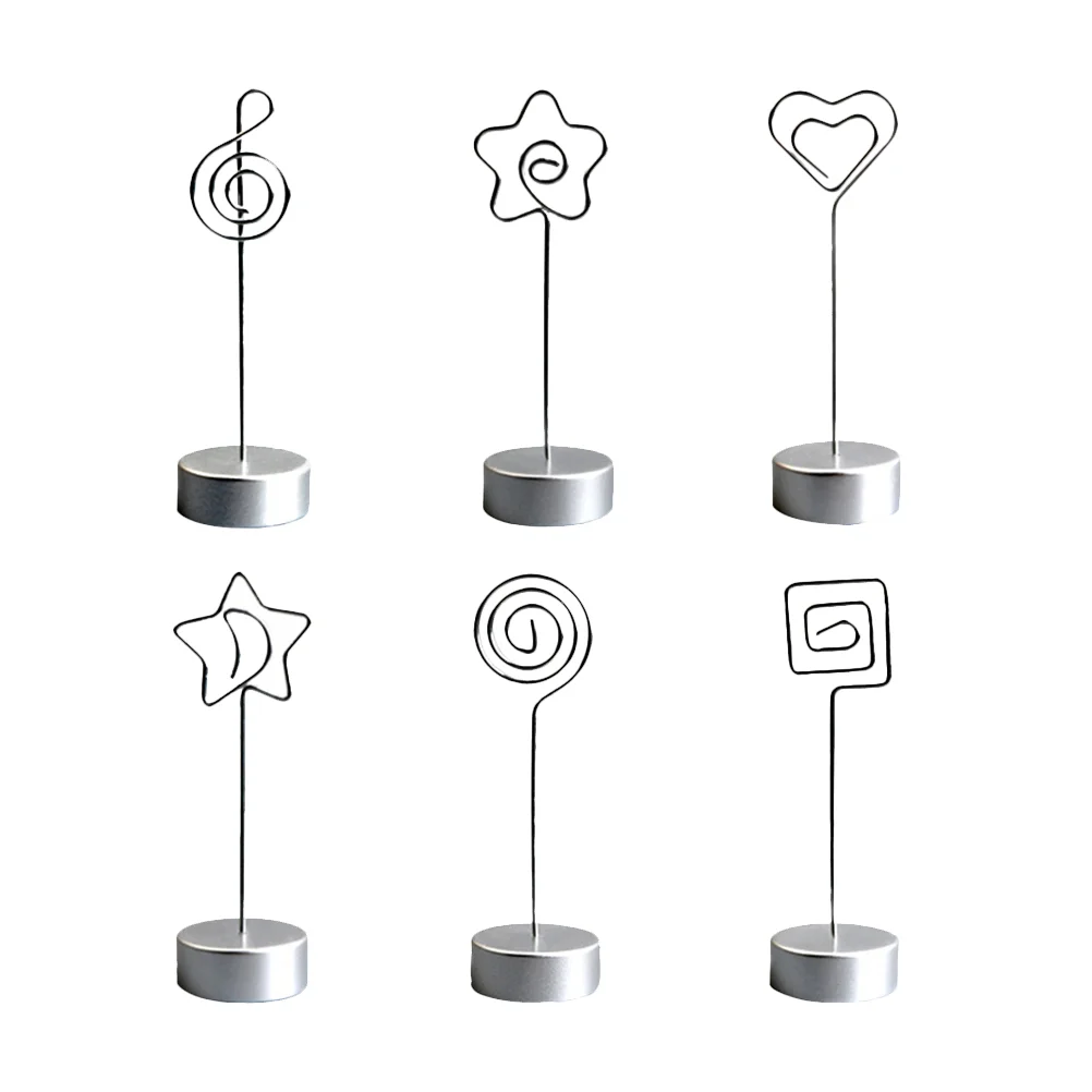 

6pcs Metal Memo Clips with Cylindrical Base Lovely Message Holder Tabletop Photo Holders
