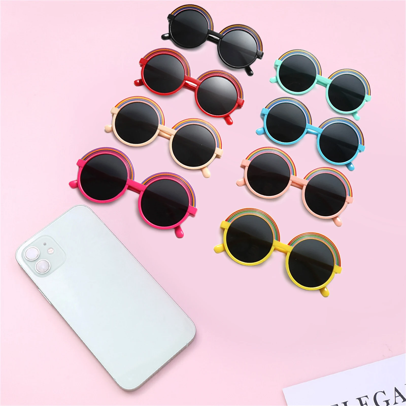 

Fashion Baby Girls Boys Sunglasses Summer Cute Rainbow Pattern Frame Anti-UV Sunglasses Round Gafas Infant Beach Holiday