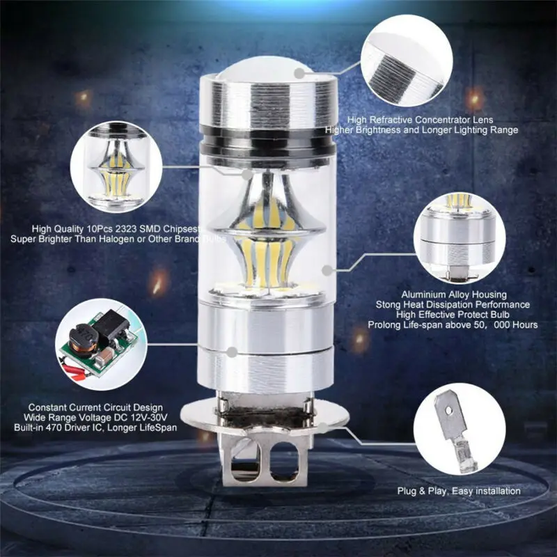 

2pcs H3 LED Fog Light 200W Super Bright Chips Car Driving Lamp Bulb 12V Brand New Car Accessories High Quality And Durable