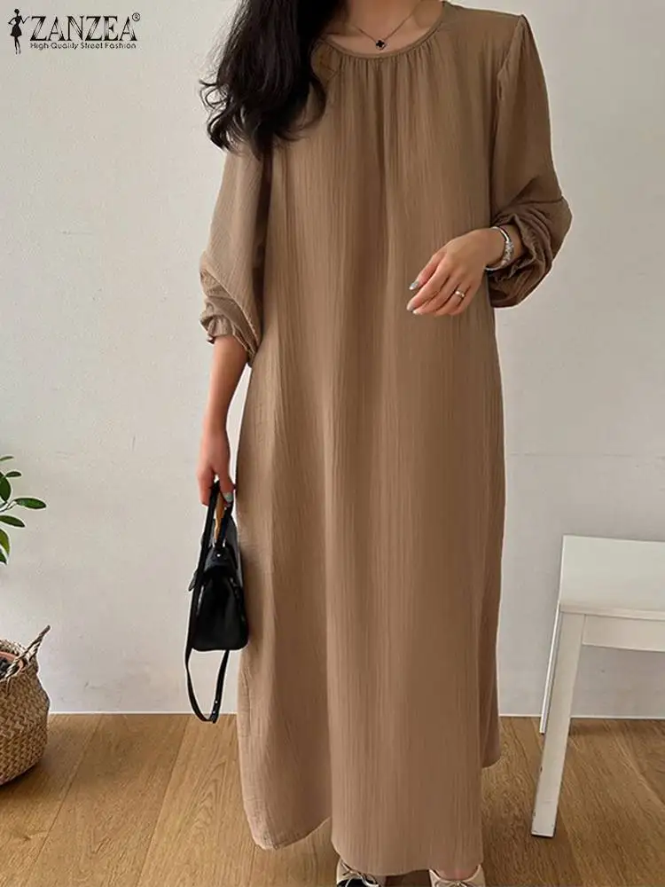 

Elegant Kaftan Maxi Dress Women ZANZEA Long Sleeve Bohemia Holiday Sundress Casual Solid Party Dress 2022 Female Casual Vestidos