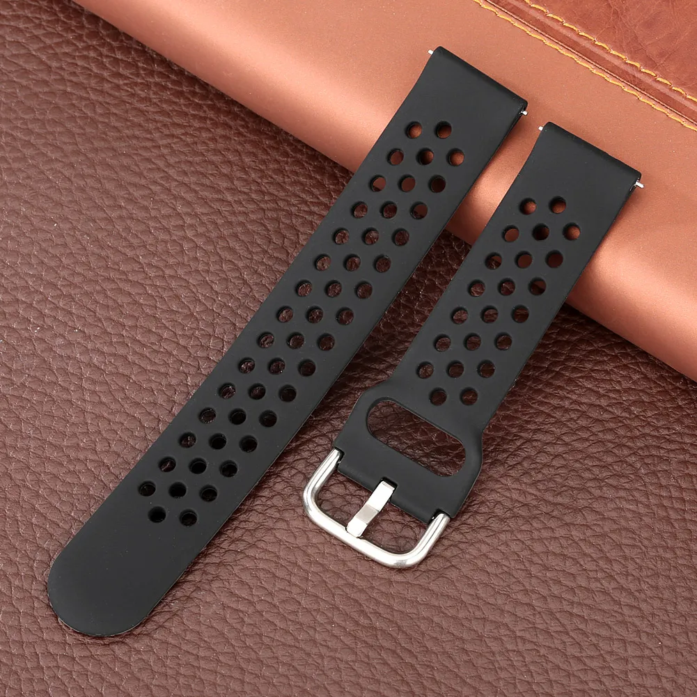 

20/22mm Silicone Black Watchband Pin Buckle Men's Watch Strap Holes Silica Gel Watch Bands Practical Replacement Bracelet Man