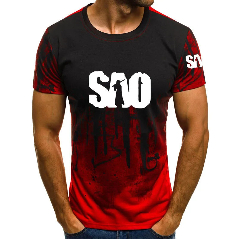 

SAO Sword Art Online logo print Harajuku summer T-shirt men's top Breathable Cotton High quality ink splash men's T-shirt