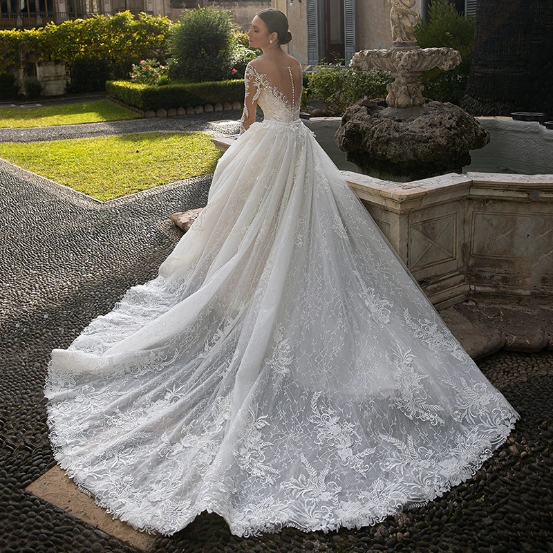 

VIKTORIA Elegant lvory Illusion Scoop Neckline Mermaid Lace Appliques Wedding Dress New Arrival Detachable A-Line Bridal Gown