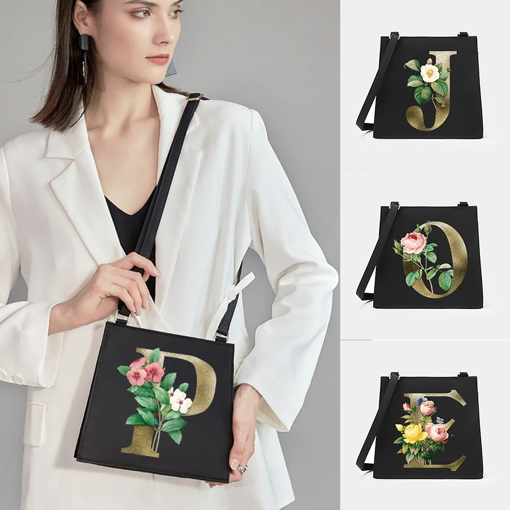 

Women Shoulder Messenger Commute Purse Handbag Designer Small Square Bags Golden Flower Letter Series Pattern Crossbody Tote