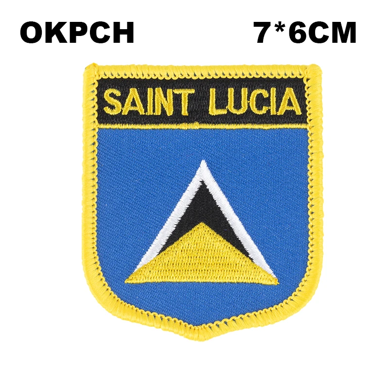 

Saint Lucia Flag Shield Shape Iron on Embroidery Patches Saw on Transfer Patches Sewing Applications for Clothes Back Pack Cap