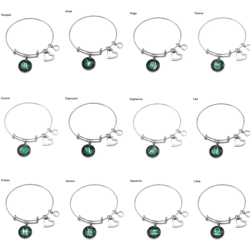 

Korea Fashion Stainless Steel 12 Constellation Bracelet Is Simple Adjustable Women Jewelry Heart Bangle Girl Birthday Party Gift