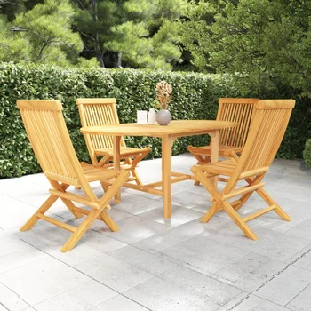 5 Piece Patio Dining Set Solid Teak Wood C Outdoor Table and Chair Sets Outdoor Furniture Sets