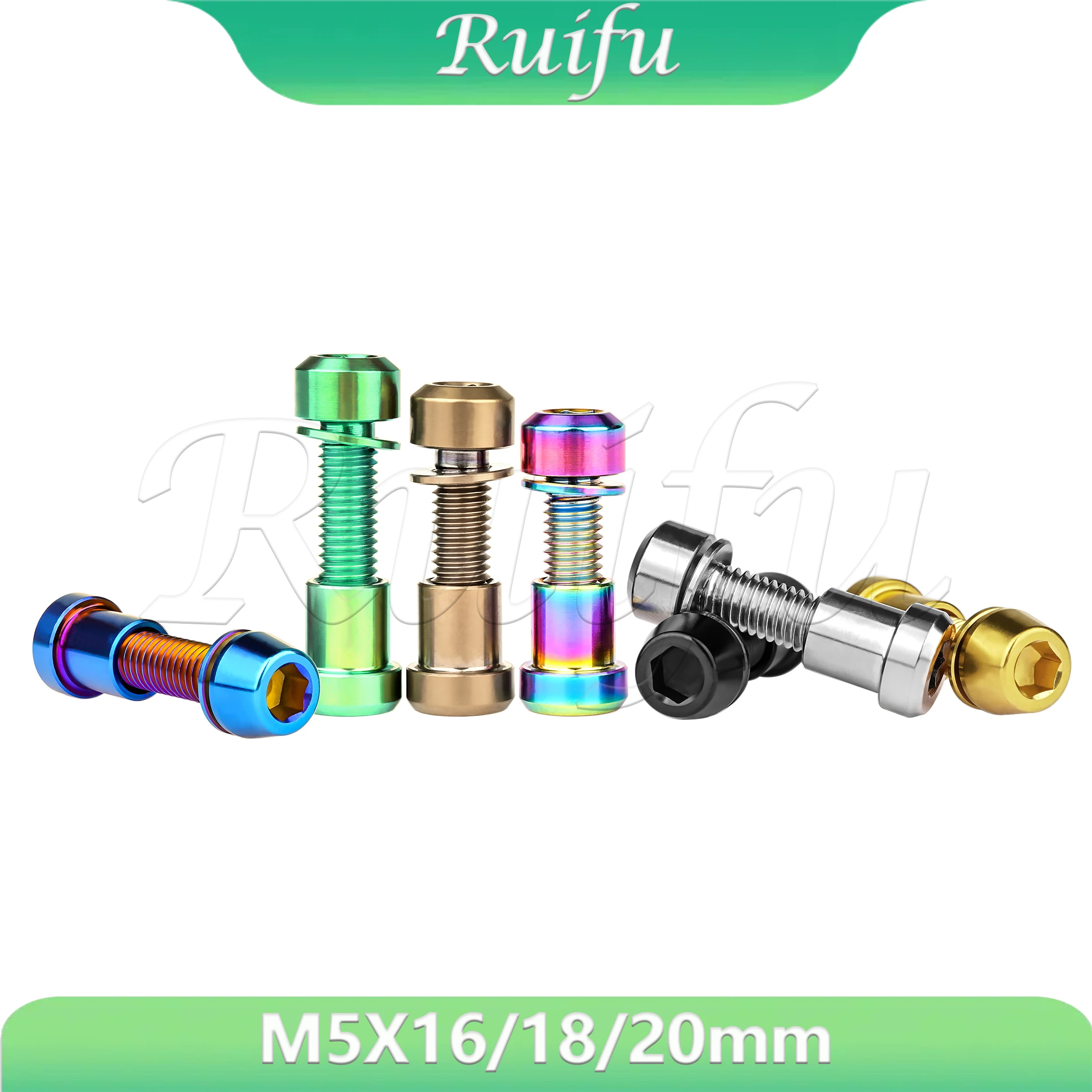 Фото Ruifu 2 шт. титановые болты M5x16/18/20 мм для крепления руля велосипеда с гайками для аксессуаров MTB №1