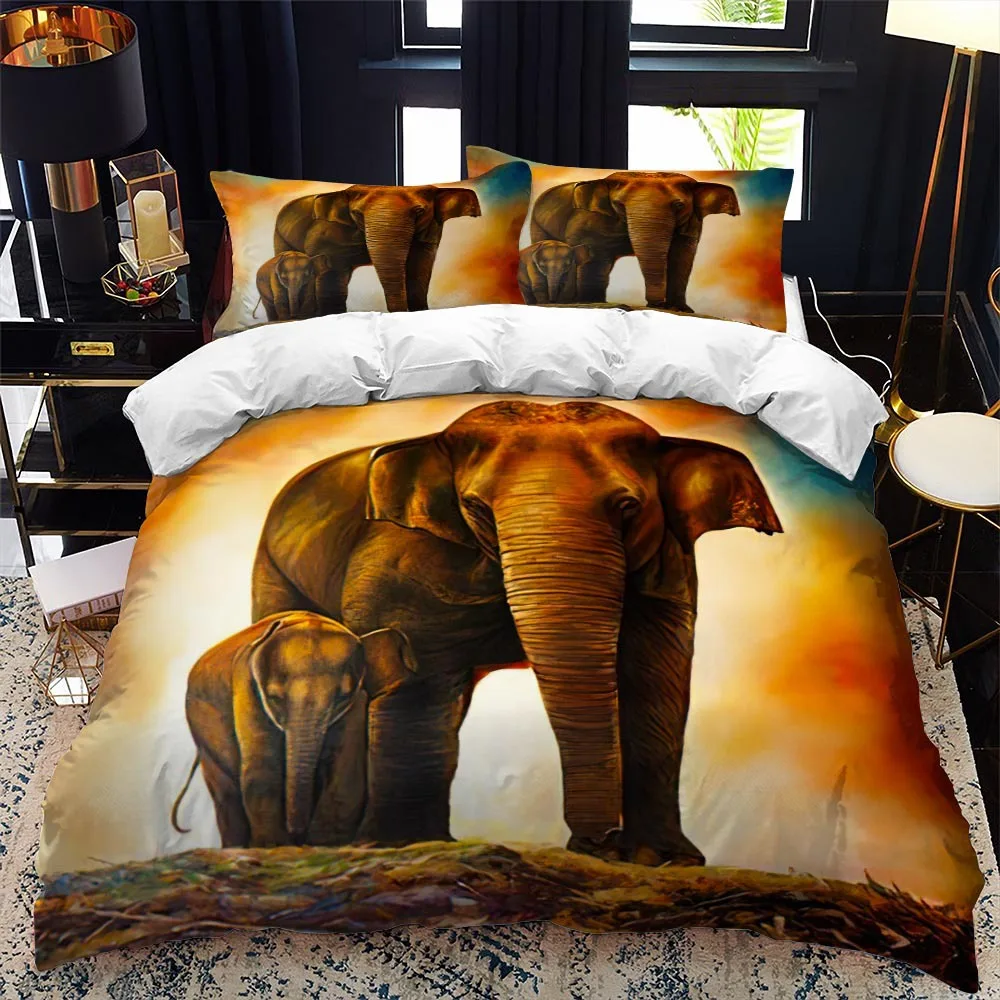 

Elephant Sunset Duvet Cover Wild Animal Theme Twin Bedding Set for Kids Teens Boys Double King Quilt Cover Bedroom Decorations