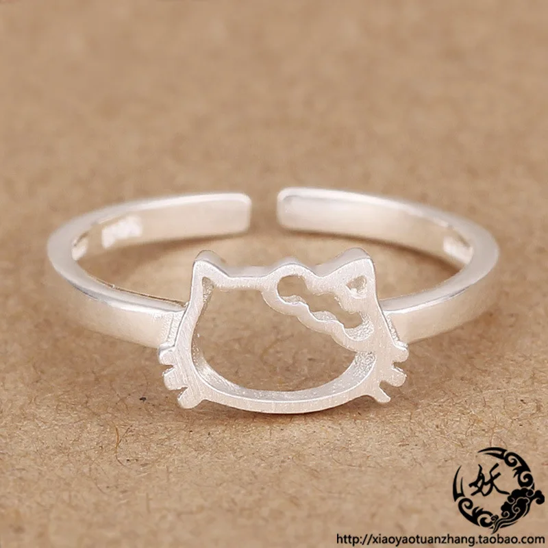 SV 925 пробы Серебряное кольцо супер милый кот Китти матовое серебряное открытое