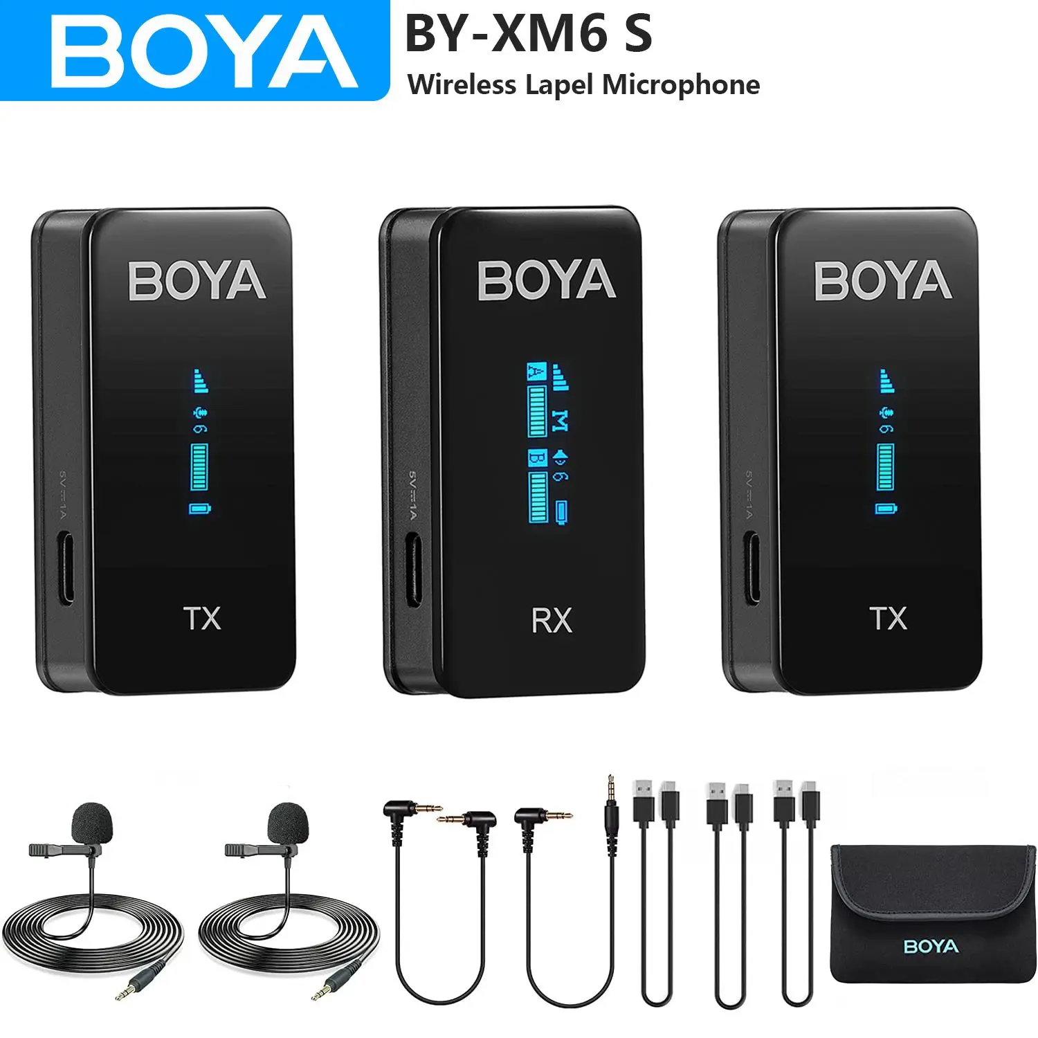 BOYA BY-XM6 S Wireless Lapel Microphone for iPhone Cell Phone Android Type-C Devices DSLR Cameras PC Computer Youtube Recording