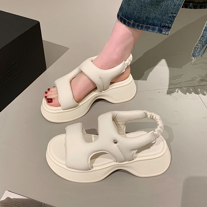 

Сандалии Женские однотонные с открытым носком, простые и соблазнительные босоножки на толстой подошве, модная обувь на лето 2023