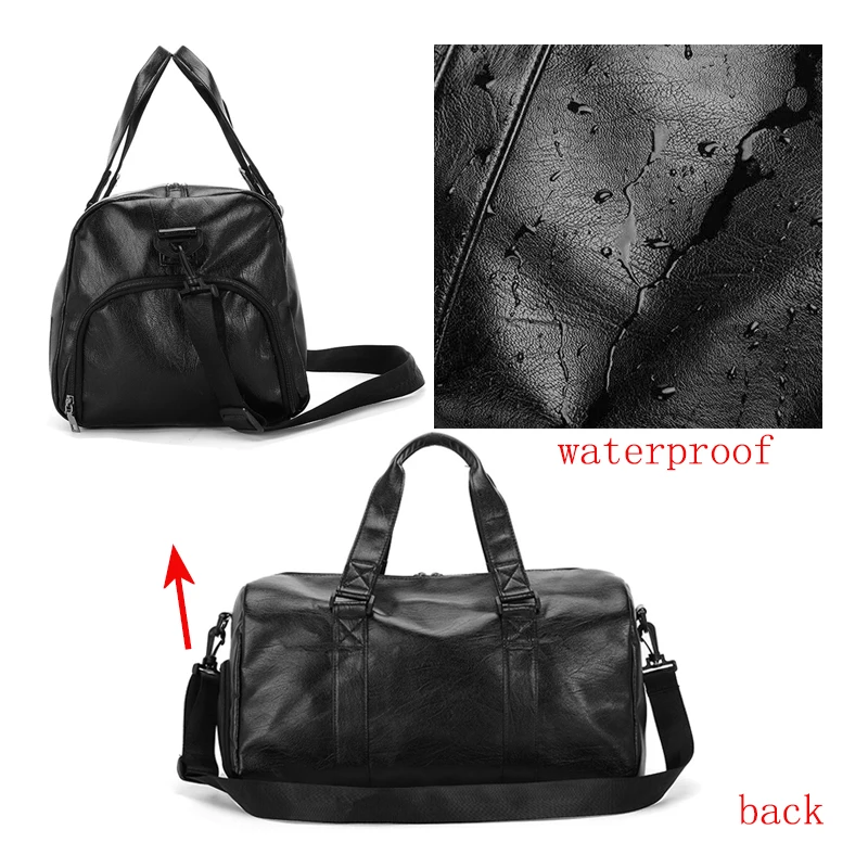Unisex Leather Luggage Bag With Shoes Travel Clothes Storage Bags Zipper Sport Weekend Bag Training Fitness Duffle Bag Shoulder