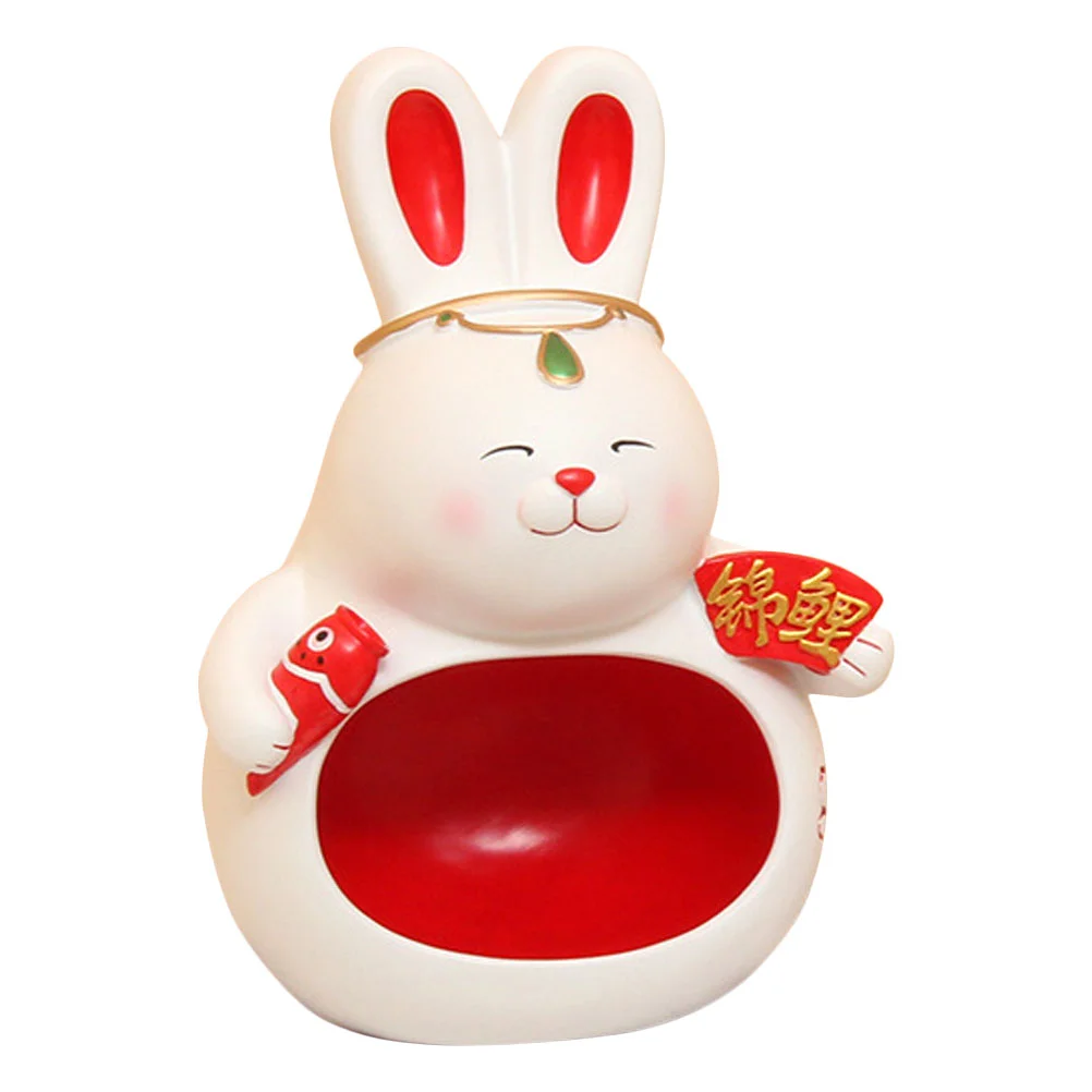 

Rabbit Jewelry Bunny Holder Animal Chinese Key Bowl Tray Storage Plate Dish Figurine Decor Cat Candy Trinket Resin Desktop Box