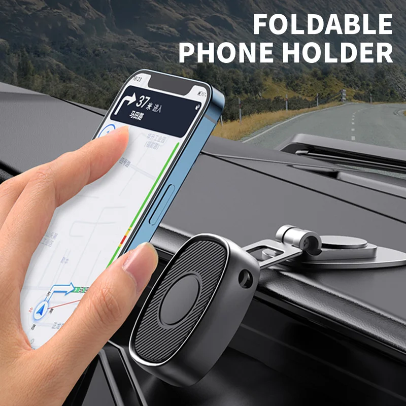 

2022 NEW Foldable Car Magnetic Phone Holder Double Rotation Alloy Metal Bracket Dashboard Mount GPS Stand for IPhone 13
