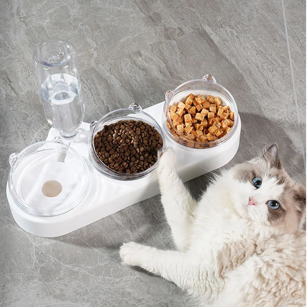 

Cat Double Bowls Food Feeder With Automatic Water Dispenser Dog Basin Drinking Raised Stand Dish Bottle Pet Tableware Supplies