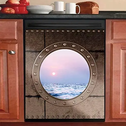 

Cruise Ship Porthole Magnetic Dishwasher Sticker,Reusable Dishwasher Door Covers Decorative Kitchen for Washers Fridge Panel Dec