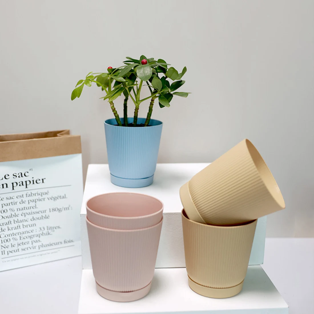 

Automatic Water Absorption Plantpot Self Watering Lazy Flowerpot Round Double-layer Succulent Plant Small Green Plant Flowerpot