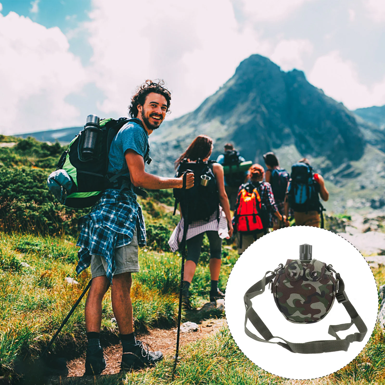 

Sports Water Bottle Kids Kettle Cover Camping Canteen Fishing Strap Stainless Steel Travel