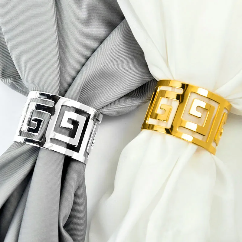 

6pcs Gold Silver Napkin Ring Wedding Metal Napkin Holder Buckles for Eid Mubarak Festival Party Table Napkins Decorative Supplie