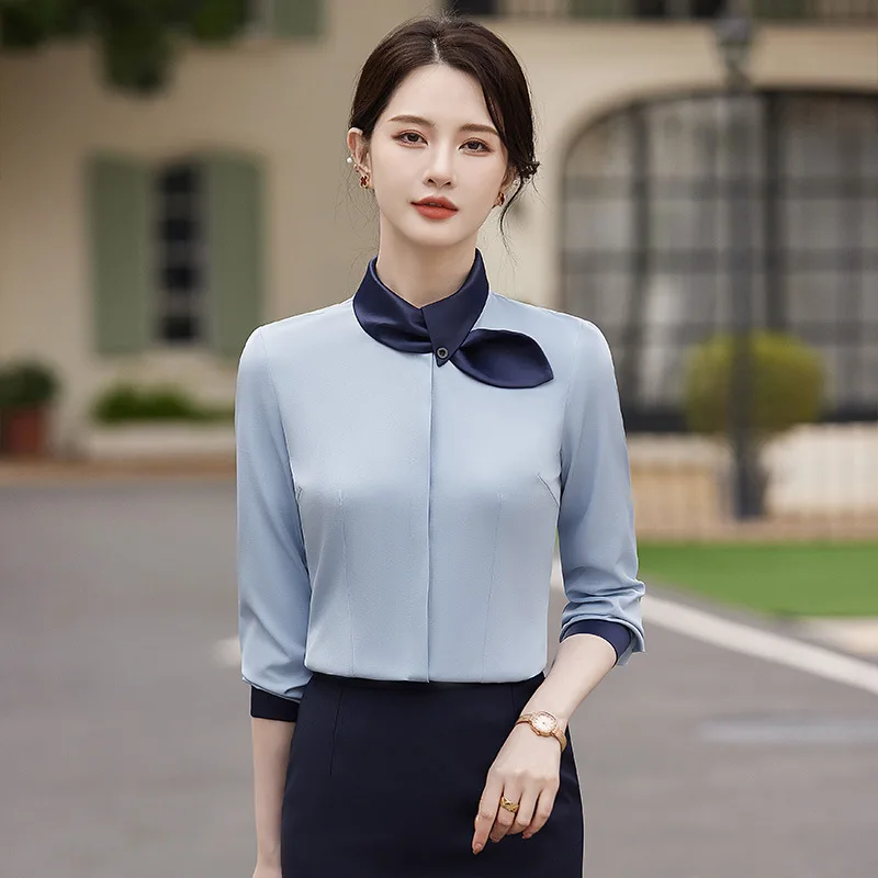 Блузка Женская Офисная с длинным рукавом Элегантная Модная стильная рубашка для