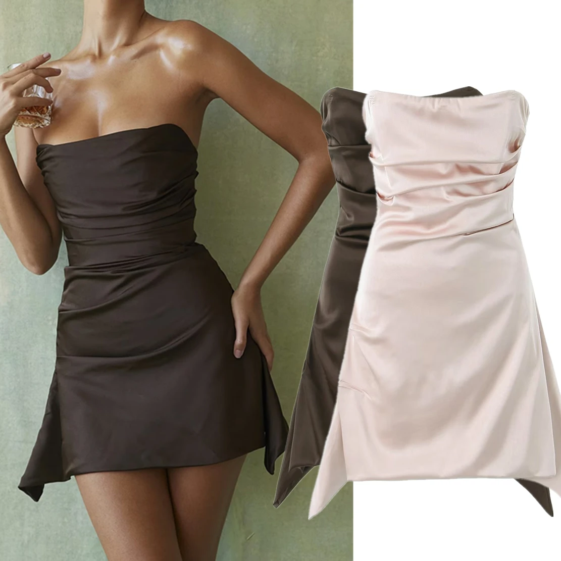 

Jenny&Dave 2023 Summer Sexy Party Mini Dress Ins Blogger Fashion Satin Pleated Off Shoulder Dress Women