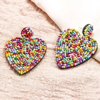 creative national style earrings womens colorful love earrings bohemian handmade fabric heart shaped rice bead earrings