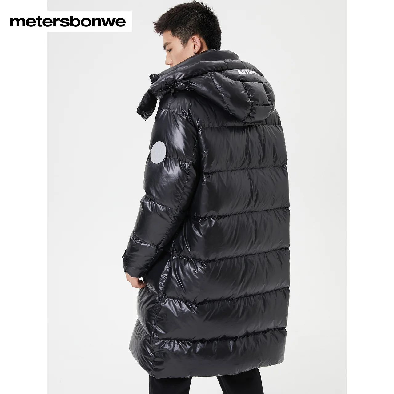 Metersbonwe Long Glossy Down Jacket Winter Men Hooded Thick Winter Down Coat Solid Fashion Overcoat Outerwear Warm Hat Detachabl