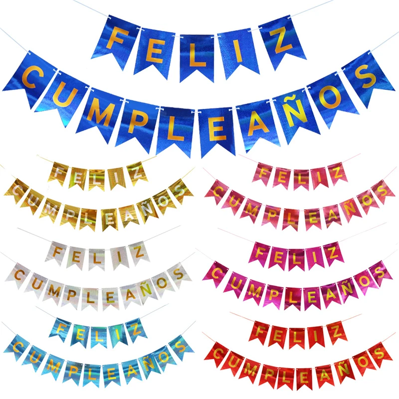 

15pcs Spanish Happy Birthday Letter Banners Feliz Cumpleaños Paper Bunting Garland Flags Birthday Party Decorations Kids Adult