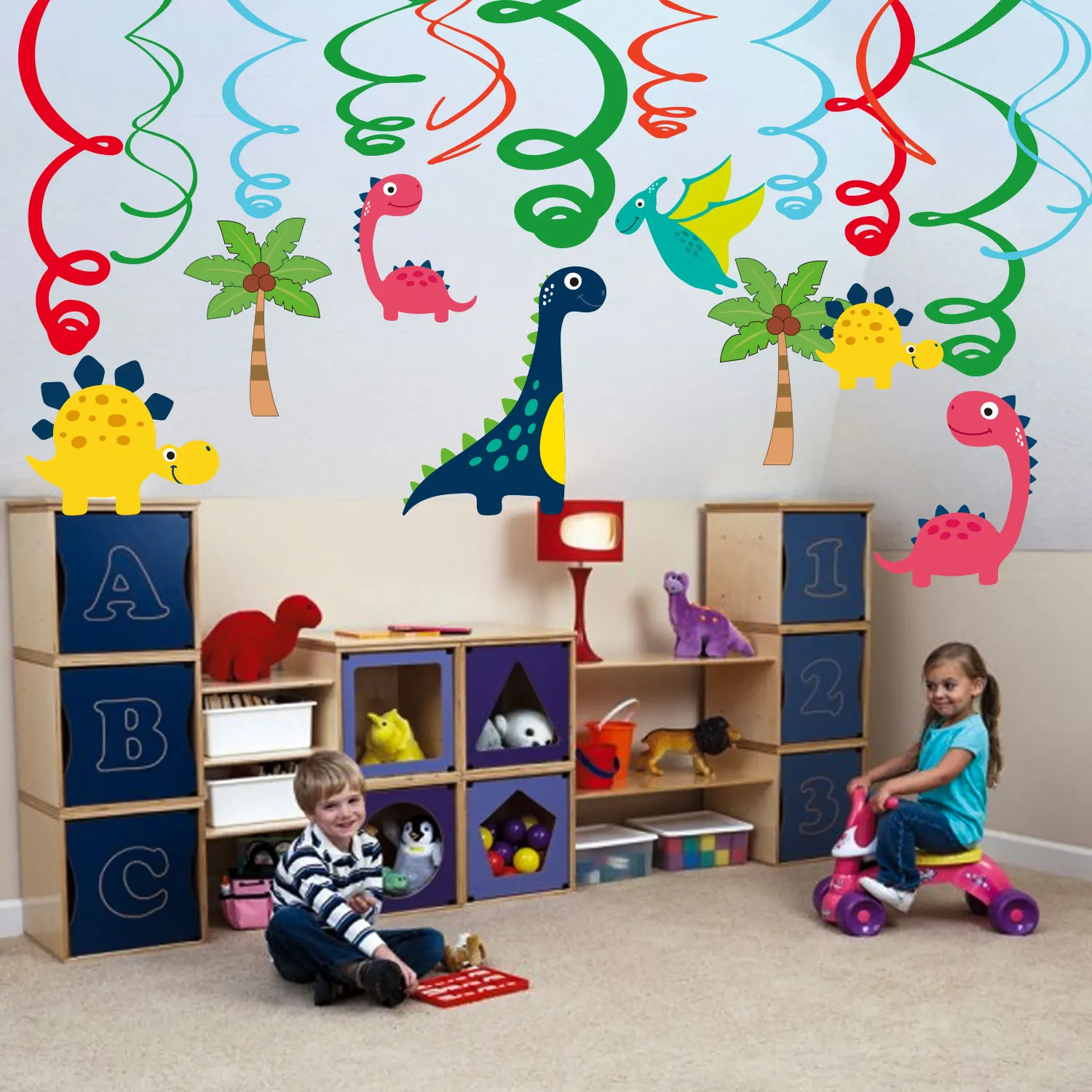 

30pcs Ceiling Hanging Swirl Cartoon Dinosaur Theme Kids Baby Shower Birthday Party Backdrop Wall Hanging Spiral Favor Decoration
