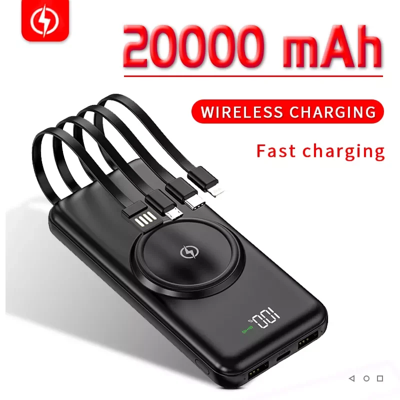 

2023 20000mAh Wireless Charging Power Bank Portable Charging Digital Display External Battery 4 USB Power Bank for iPhone PoverB