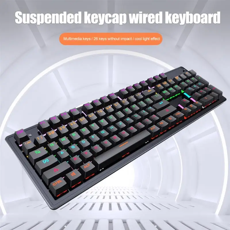 

1 шт. Механическая игровая клавиатура 104 клавиш USB Проводная зеленая осевая компьютерная клавиатура для дома офиса