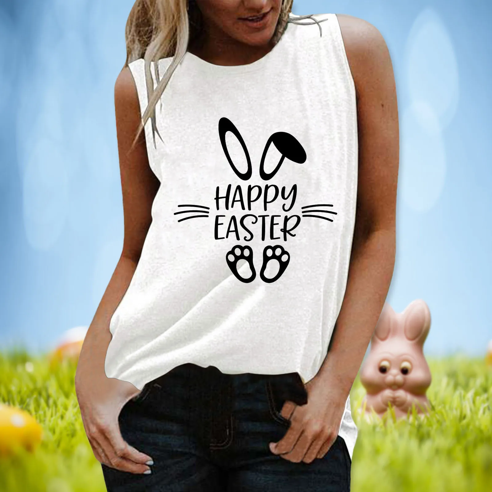 

Женская Пасхальная Футболка без рукавов, с круглым вырезом и принтом букв