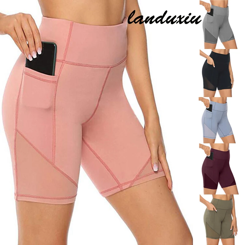 

Women's Solid Pocket Quick-Drying Fitness Yoga Sports Shorts Tight High Waist Gym Casual Shorts Short Yoga Sports Pants landuxiu