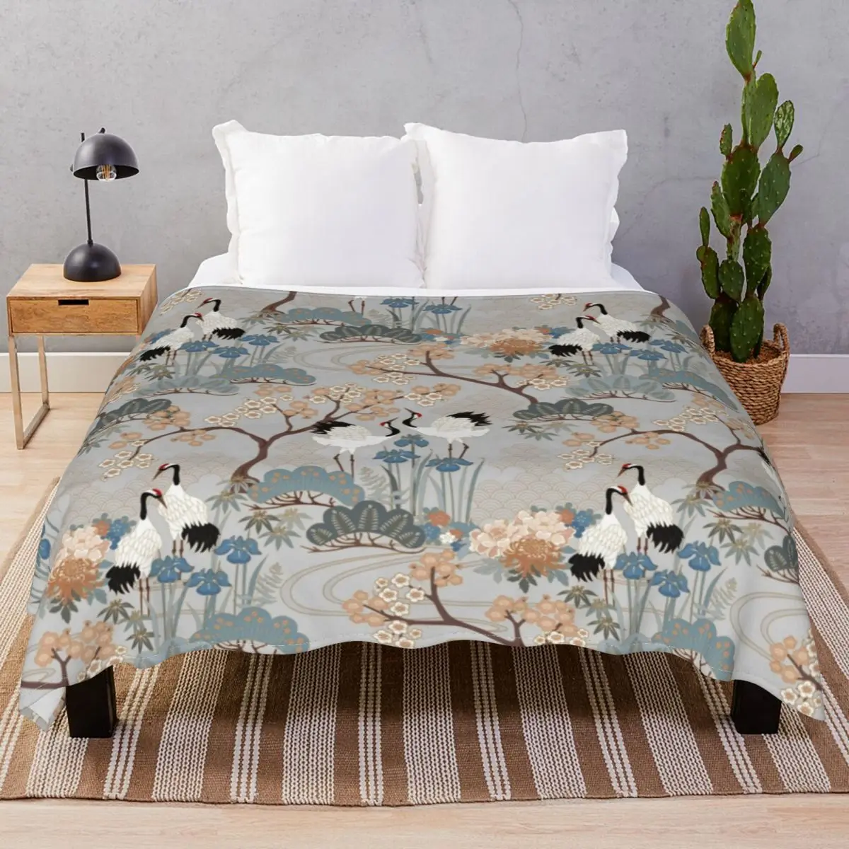 Japanese Garden Gray Blankets Flannel Textile Decor Super Soft Throw Blanket for Bed Sofa Travel Office