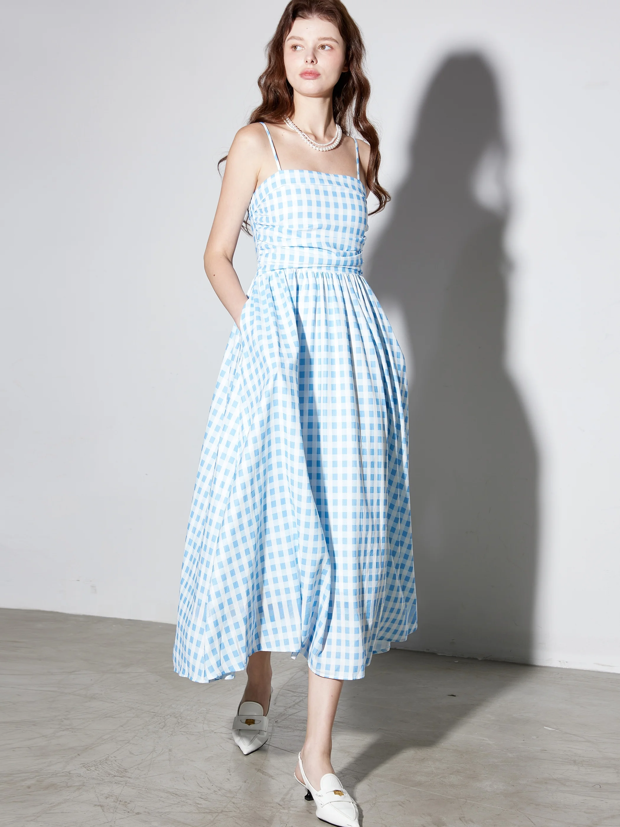 Finocci Summer Heart Hit Blue and White Material Consumption plus Skirt Romantic Atmosphere Vacation Dress |