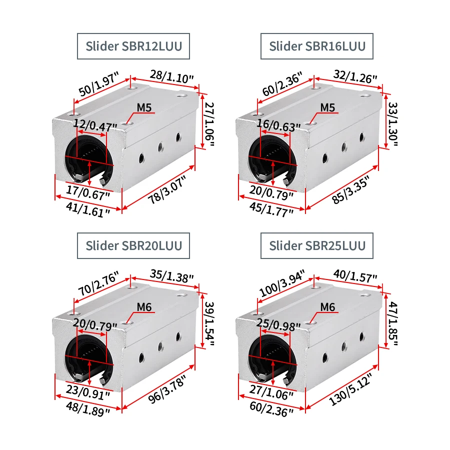Фото SBR12UU SBR13UU SBR16UU SBR20UU SBR25UU SBR30UU SBR35UU SBR40UU SBR50UU Блок подшипников ползунка с стандартным отверстием Детали фрезерного станка с ЧПУ №3