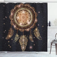 mandala shower curtain dreamcatcher motif magic feathers hippie design on starry backdrop cloth fabric bathroom deco