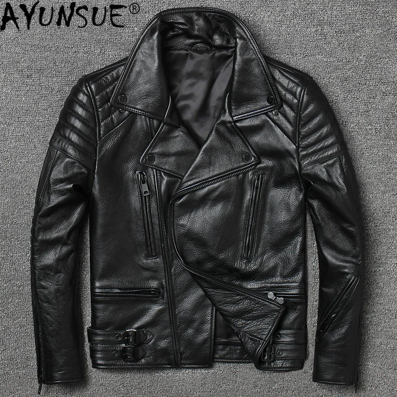 

Мужская мотоциклетная куртка из натуральной кожи, модель KJ4704 на весну и осень