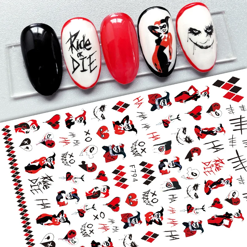

Personality Horror Clown Nail Stickers Nail Decals Blood Stains Leaves Sticker Nail Art Decoration Press Nail Nail Supplies
