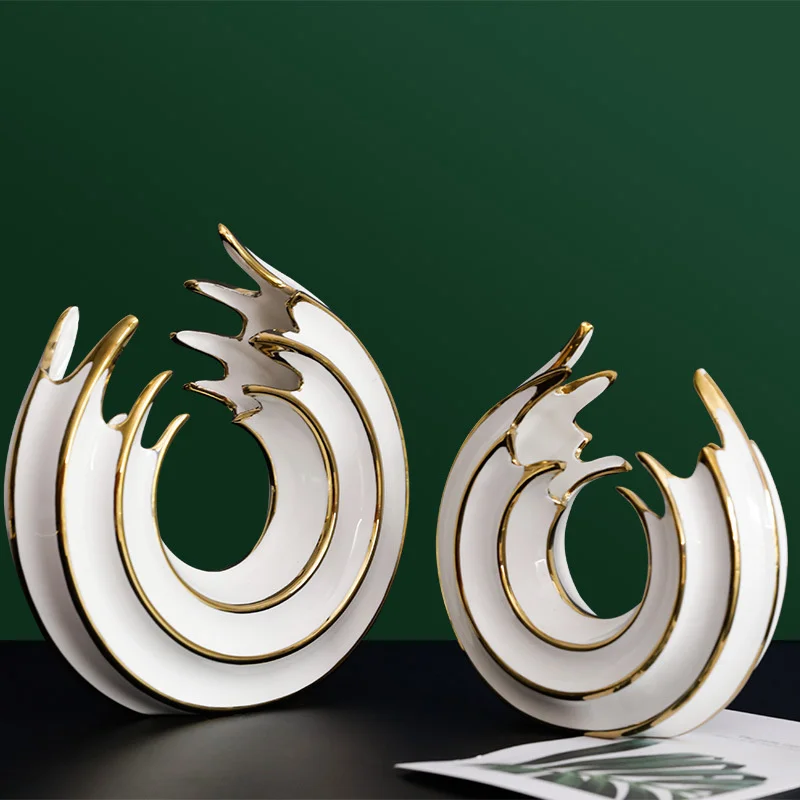 

Creative Abstract Sea Wave Ceramic Statue Nordic Round Bedroom Office Desk Decoration Room Decor Living Room Sculpture Ornament