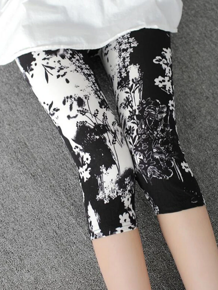 YSDNCHI High Waisted Floral Printing Leggings Women High Quality Capris Lady's Fitness Leggins Sporting Elastic Short Legging