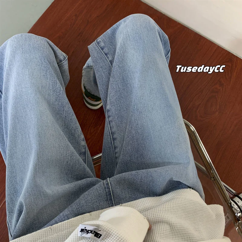 Apricot/Blue/Black Baggy Jeans Men Fashion Casual Straight Jeans Men Streetwear Hip Hop Loose Denim Pants Mens Trousers M-2XL