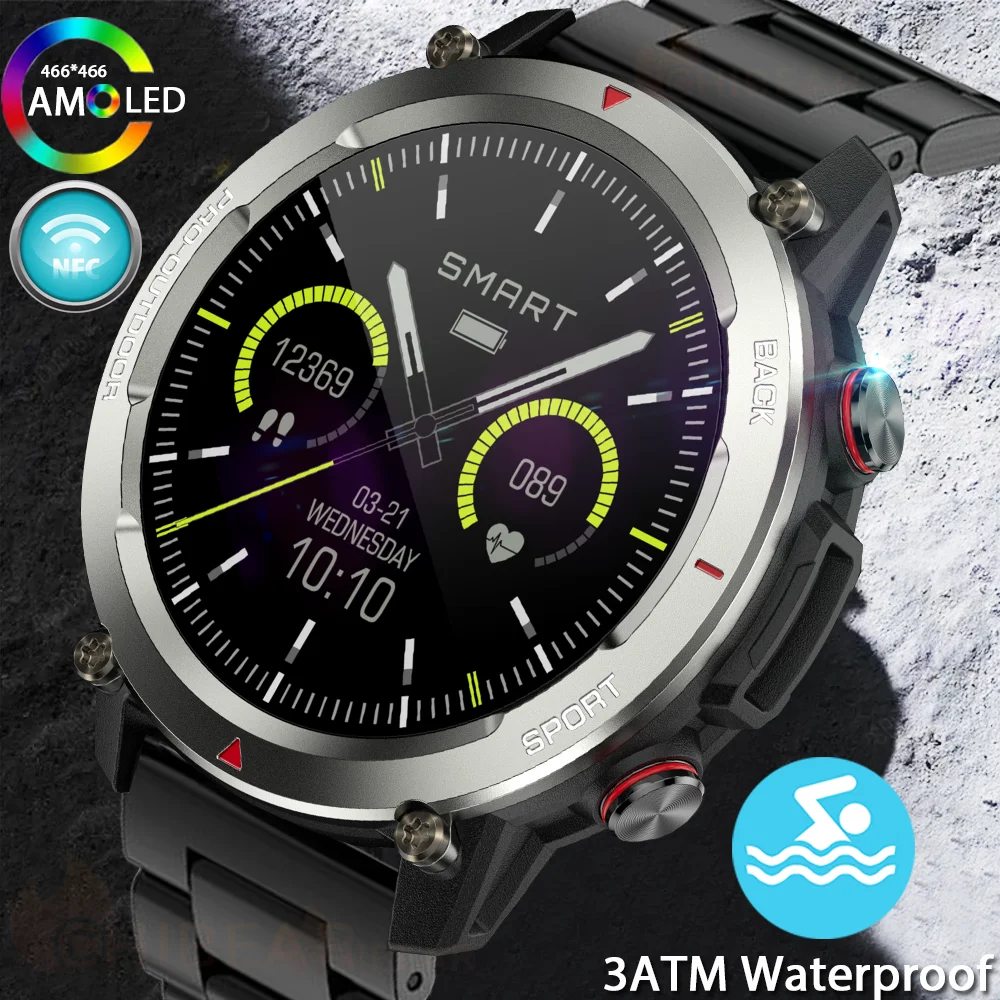 

Водонепроницаемые спортивные Смарт-часы 3ATM 1,43 ''466*466 AMOLED HD-экран, время всегда показывания, батарея 500 мАч, умные часы Bluetooth с функцией звонка