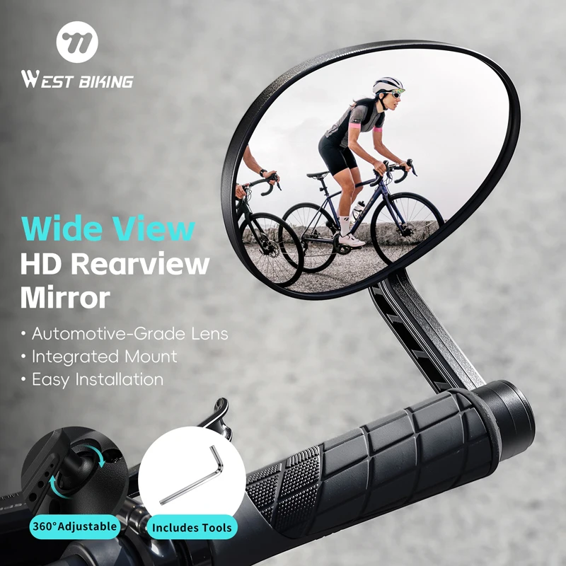 Фото WEST BIKING HD 360 °   Поворотное зеркало заднего вида для велосипеда, зеркало на руль, легкое и портативное. №3