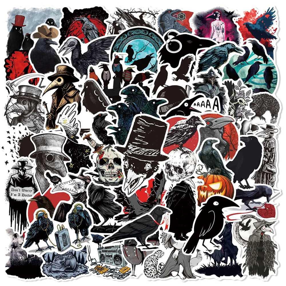 

10/30/50pcs Grunge Goth Horror Skeleton Crow Stickers Decals DIY Graffiti Motorcycle Car Skateboard Waterproof Cool Sticker Pack