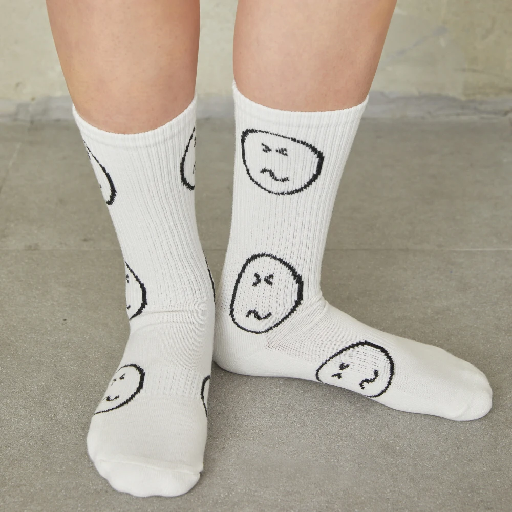 

Good Quality For Man Woman Fashion Happy Unhappy Face Cotton Couple Socks Klein Blue Mid Tude Comfortable Sport Street Home Sox
